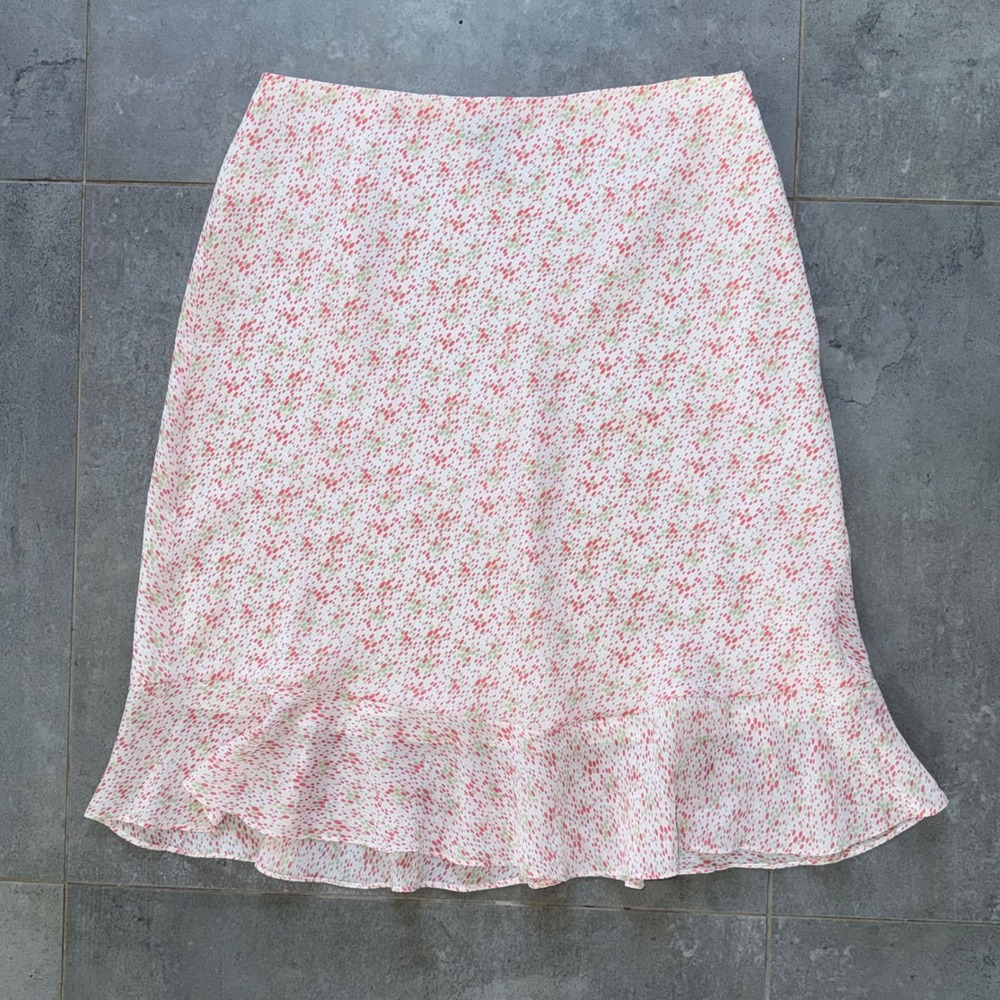 Ann Taylor‎ Factory Ditsy Floral Flounce Skirt Cottagecore Romantic Pink & Sage